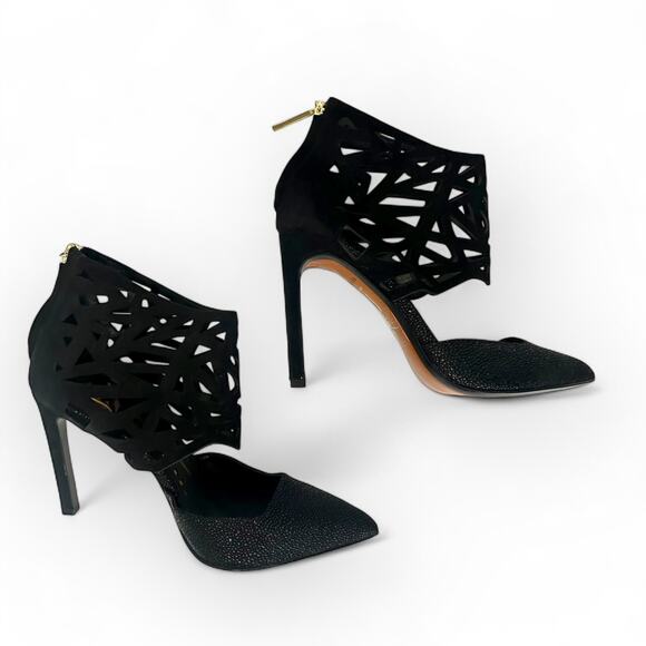 Dolce Vita Women's Kayden Pumps Size 6.5 Black Nubuck Leather Cutout Heels - Picture 3 of 12